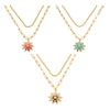 Wholesale Women's Doublelayered Collarbone Chain Necklace With Oildrip Daisy Flower And Geometric Pendant Stainless Steel 18K Gold Plated Light Luxury Style