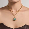 Wholesale Women's Doublelayered Collarbone Chain Necklace With Oildrip Daisy Flower And Geometric Pendant Stainless Steel 18K Gold Plated Light Luxury Style