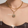Wholesale Women's Doublelayered Collarbone Chain Necklace With Oildrip Daisy Flower And Geometric Pendant Stainless Steel 18K Gold Plated Light Luxury Style