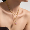 Wholesale Women's Doublelayered Collarbone Chain Necklace With Oildrip Daisy Flower And Geometric Pendant Stainless Steel 18K Gold Plated Light Luxury Style