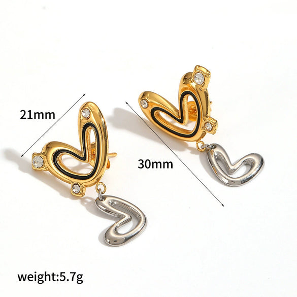 Wholesale Women's Doublelayered Heartshaped Stainless Steel Earrings With Pvd Furnace Vacuum Real Gold Plating