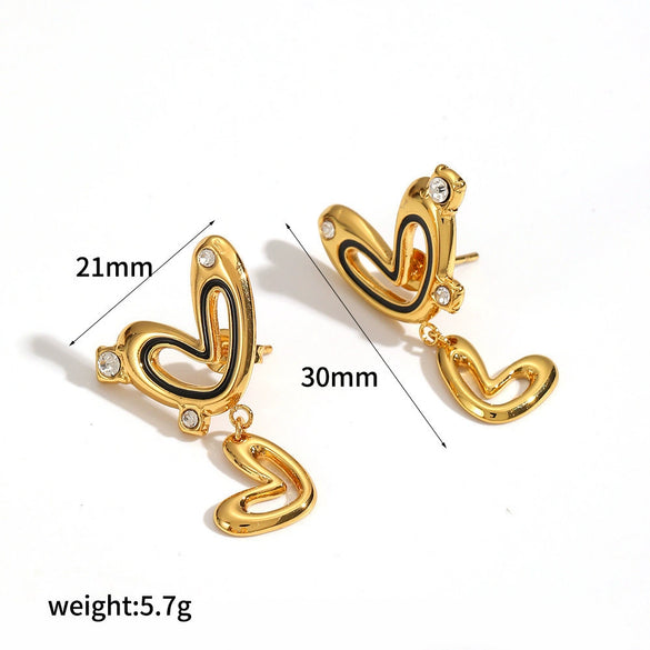 Wholesale Women's Doublelayered Heartshaped Stainless Steel Earrings With Pvd Furnace Vacuum Real Gold Plating