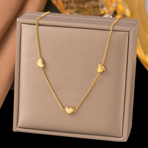Wholesale Women's Doublelayered Long Necklace With Heart Shape Titanium Steel Pendant Real Gold Plated In The Furnace Oshaped Chain