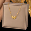 Wholesale Women's Doublelayered Long Necklace With Heart Shape Titanium Steel Pendant Real Gold Plated In The Furnace Oshaped Chain