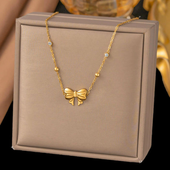 Wholesale Women's Doublelayered Long Necklace With Heart Shape Titanium Steel Pendant Real Gold Plated In The Furnace Oshaped Chain