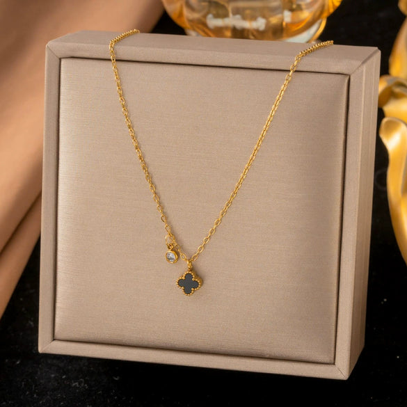 Wholesale Women's Doublelayered Long Necklace With Heart Shape Titanium Steel Pendant Real Gold Plated In The Furnace Oshaped Chain