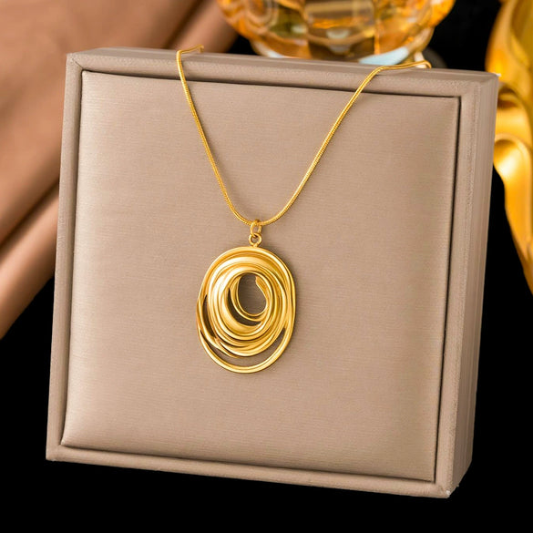 Wholesale Women's Doublelayered Long Necklace With Heart Shape Titanium Steel Pendant Real Gold Plated In The Furnace Oshaped Chain