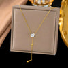 Wholesale Women's Doublelayered Long Necklace With Heart Shape Titanium Steel Pendant Real Gold Plated In The Furnace Oshaped Chain