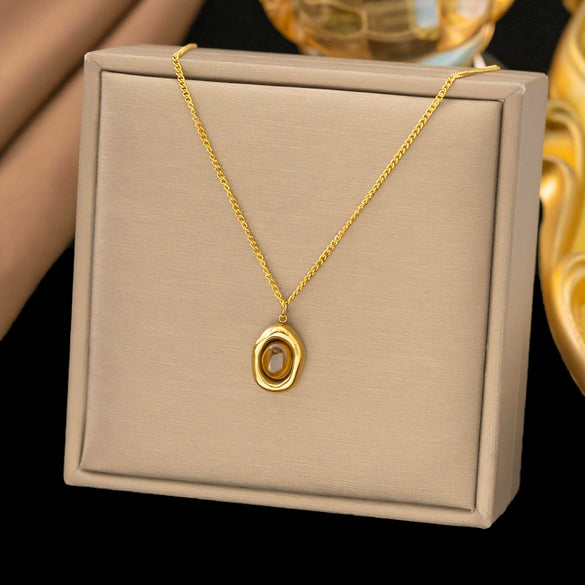 Wholesale Women's Doublelayered Long Necklace With Heart Shape Titanium Steel Pendant Real Gold Plated In The Furnace Oshaped Chain