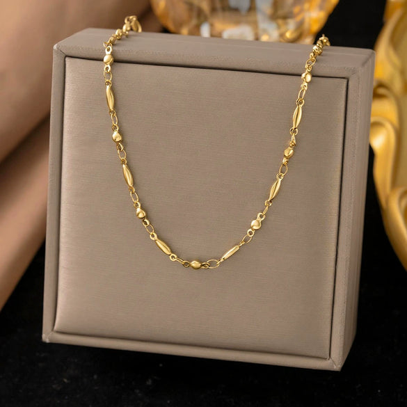 Wholesale Women's Doublelayered Long Necklace With Heart Shape Titanium Steel Pendant Real Gold Plated In The Furnace Oshaped Chain