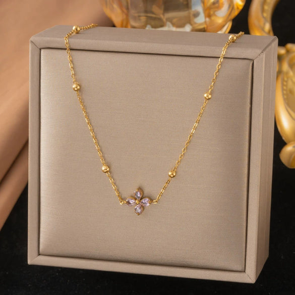 Wholesale Women's Doublelayered Long Necklace With Heart Shape Titanium Steel Pendant Real Gold Plated In The Furnace Oshaped Chain
