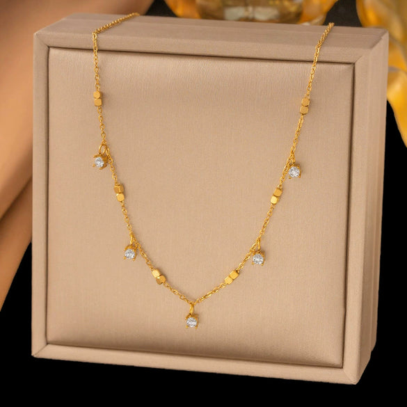 Wholesale Women's Doublelayered Long Necklace With Heart Shape Titanium Steel Pendant Real Gold Plated In The Furnace Oshaped Chain