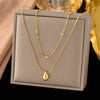 Wholesale Women's Doublelayered Long Necklace With Heart Shape Titanium Steel Pendant Real Gold Plated In The Furnace Oshaped Chain