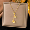 Wholesale Women's Doublelayered Long Necklace With Heart Shape Titanium Steel Pendant Real Gold Plated In The Furnace Oshaped Chain