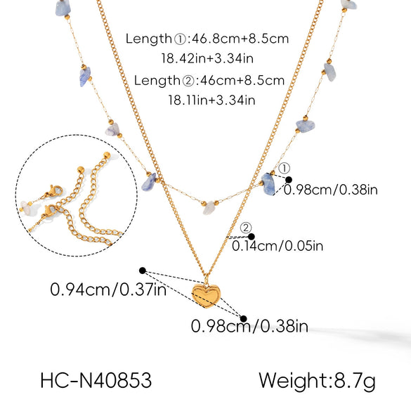 Wholesale Women's Doublelayered Natural Stone And Stainless Steel Necklaces With Geometric Pendant Gold Plated