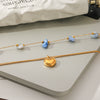 Wholesale Women's Doublelayered Natural Stone And Stainless Steel Necklaces With Geometric Pendant Gold Plated