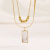 Wholesale Women's Doublelayered Rectangular White Shell Stainless Steel And Titanium Steel Necklace With Geometric Design And 18K Gold Electroplating