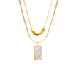 Wholesale Women's Doublelayered Rectangular White Shell Stainless Steel And Titanium Steel Necklace With Geometric Design And 18K Gold Electroplating