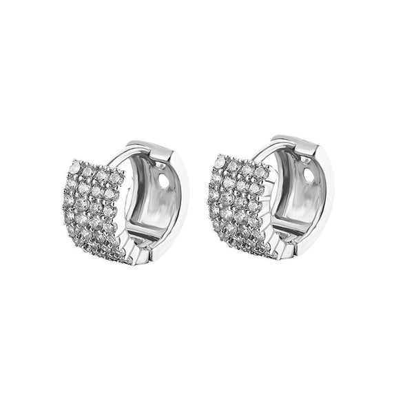 Wholesale Women's Doublerow Ear Buckle Geometric Diamond Zircon Earrings With Electroplating Treatment