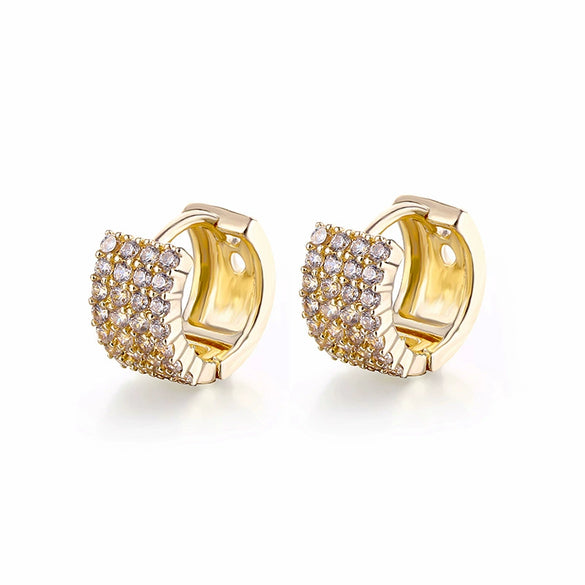 Wholesale Women's Doublerow Ear Buckle Geometric Diamond Zircon Earrings With Electroplating Treatment