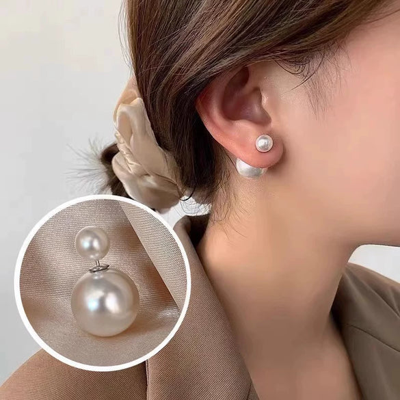 Wholesale Women's Doublesided Alloy Pearl Earrings With Geometric Pattern And Electroplating Design
