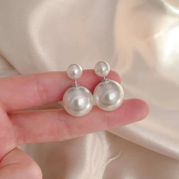 Wholesale Women's Doublesided Alloy Pearl Earrings With Geometric Pattern And Electroplating Design