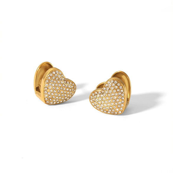 Wholesale Women's Doublesided Love Epoxy Rhinestone Heart Shape Stainless Steel 18K Goldplated Earrings