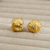 Wholesale Women's Doublesided Shell Stainless Steel 18K Gold Electroplated Earrings