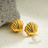 Wholesale Women's Doublesided Shell Stainless Steel 18K Gold Electroplated Earrings