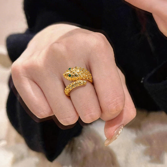 Wholesale Women's Dragon Scale Snakeshaped Open Ring Copper Electroplated Jewelry