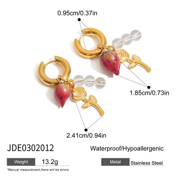 Wholesale Women's Dried Flower Stainless Steel Earrings With Electroplating