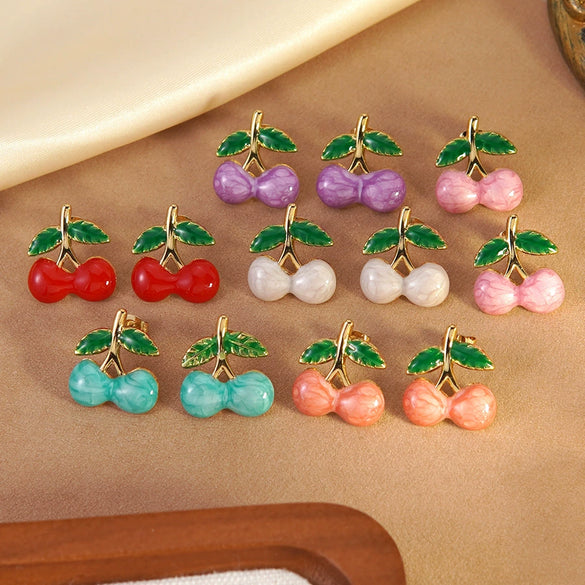 Wholesale Women's Dripping Oil Fruit Shape Stainless Steel Earrings