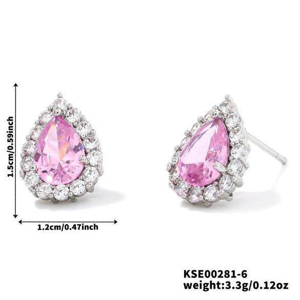 Wholesale Women's Drop Shape Copper Zircon Micropaved Leaf Pattern Electroplated Earrings