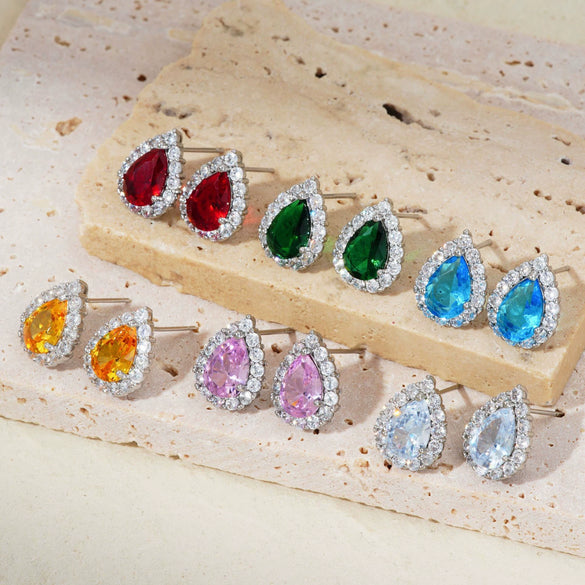 Wholesale Women's Drop Shape Copper Zircon Micropaved Leaf Pattern Electroplated Earrings
