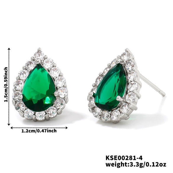 Wholesale Women's Drop Shape Copper Zircon Micropaved Leaf Pattern Electroplated Earrings