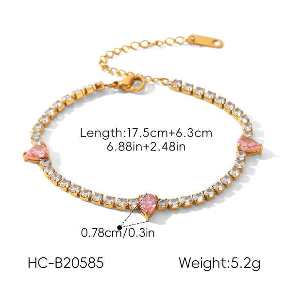 Wholesale Women's Drop Shape Zircon Tennis Chain Real Gold Plated Stainless Steel Jewelry