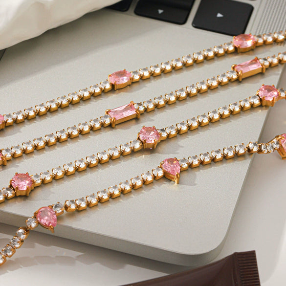 Wholesale Women's Drop Shape Zircon Tennis Chain Real Gold Plated Stainless Steel Jewelry