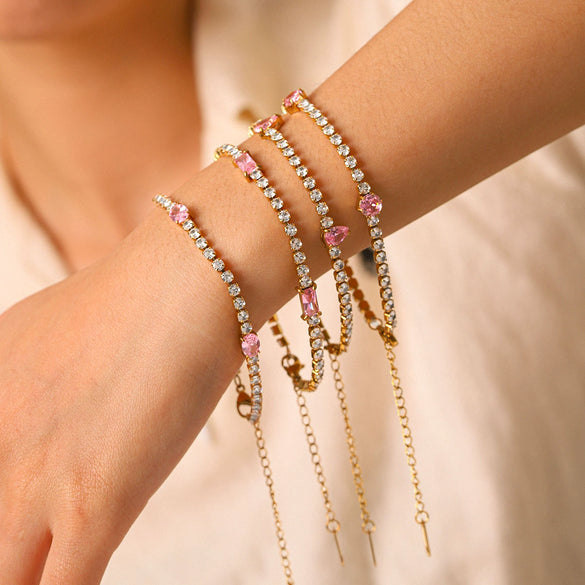 Wholesale Women's Drop Shape Zircon Tennis Chain Real Gold Plated Stainless Steel Jewelry
