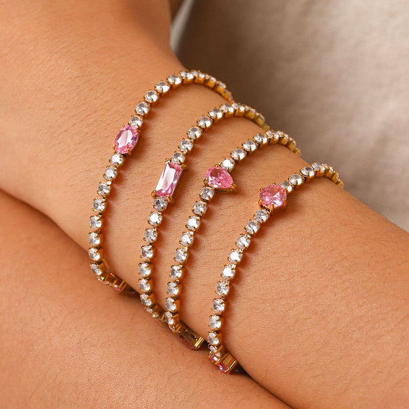Wholesale Women's Drop Shape Zircon Tennis Chain Real Gold Plated Stainless Steel Jewelry