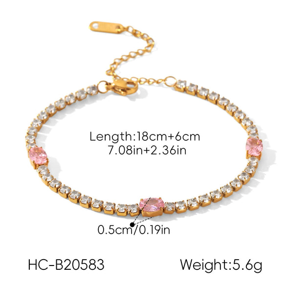 Wholesale Women's Drop Shape Zircon Tennis Chain Real Gold Plated Stainless Steel Jewelry