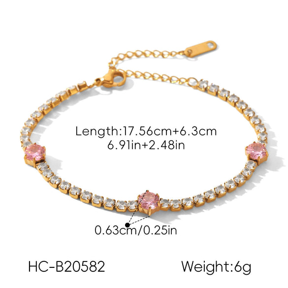 Wholesale Women's Drop Shape Zircon Tennis Chain Real Gold Plated Stainless Steel Jewelry