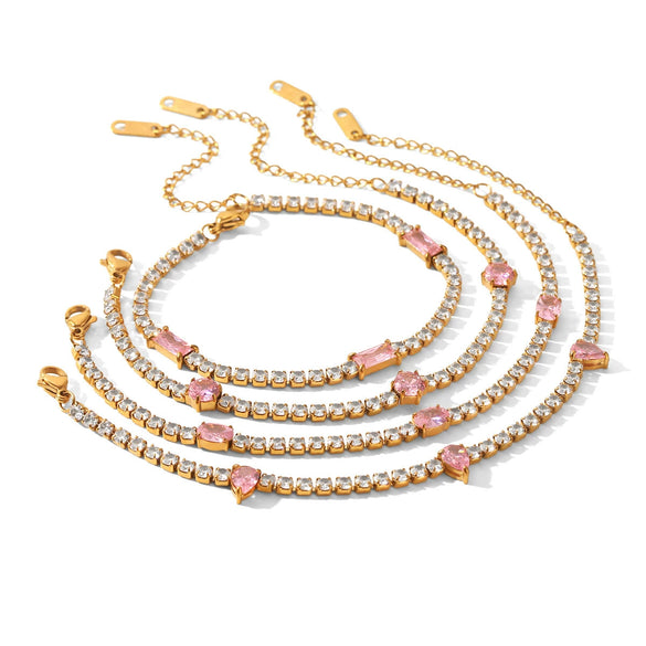 Wholesale Women's Drop Shape Zircon Tennis Chain Real Gold Plated Stainless Steel Jewelry