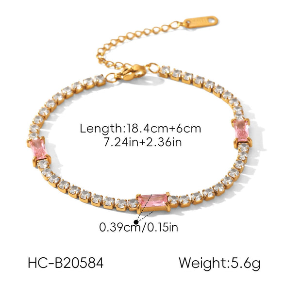 Wholesale Women's Drop Shape Zircon Tennis Chain Real Gold Plated Stainless Steel Jewelry