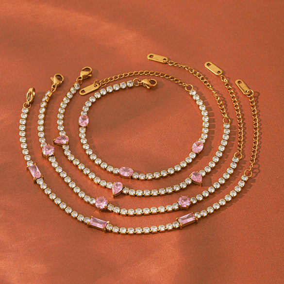 Wholesale Women's Drop Shape Zircon Tennis Chain Real Gold Plated Stainless Steel Jewelry