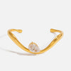Wholesale Women's Drop Shaped Zircon Wave Open Bracelet Fashion Minimalist Electroplated Stainless Steel Jewelry