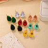 Wholesale Women's Dropshaped Copper Retro Printed Electroplated Light Luxury Style Ear Buckles For Autumn