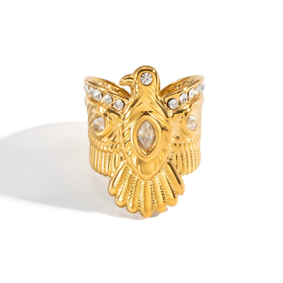 Wholesale Women's Eagle Pattern Stainless Steel Ring With Pvd Furnace Vacuum Real Gold Plating Niche Style Finger Jewelry Accessories