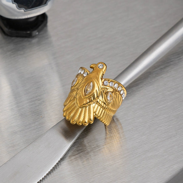 Wholesale Women's Eagle Pattern Stainless Steel Ring With Pvd Furnace Vacuum Real Gold Plating Niche Style Finger Jewelry Accessories