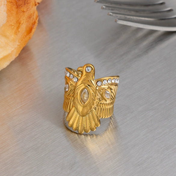 Wholesale Women's Eagle Pattern Stainless Steel Ring With Pvd Furnace Vacuum Real Gold Plating Niche Style Finger Jewelry Accessories