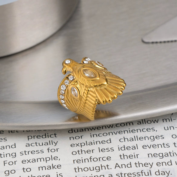 Wholesale Women's Eagle Pattern Stainless Steel Ring With Pvd Furnace Vacuum Real Gold Plating Niche Style Finger Jewelry Accessories